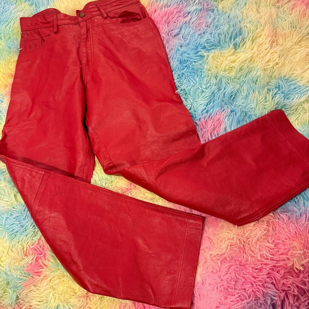 International Male Leather Pants Mens 32 Red Straight Leg Biker Rocker